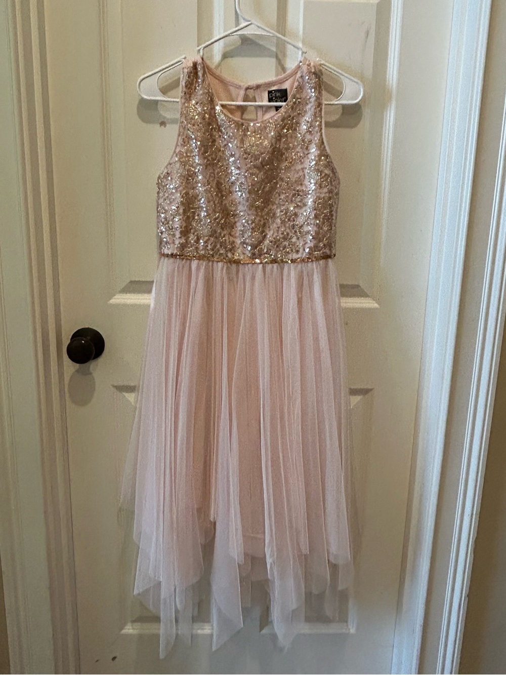 Girls' Sequin Bodice Tulle Dress in Dusty Pink